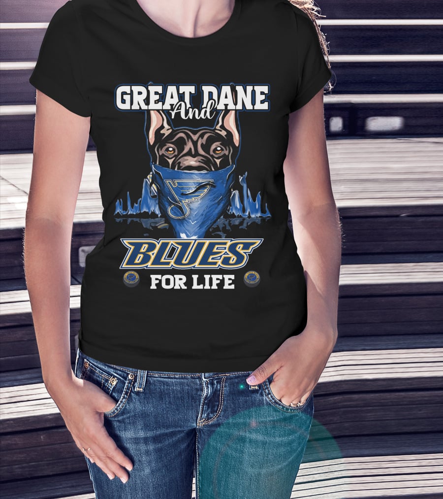 Great Dane And St. Louis Blues For Life With Blues Logo Bandana T-Shirt
