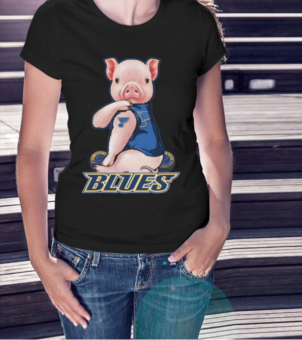 Pig Wearing St. Louis Blues Logo T-Shirt