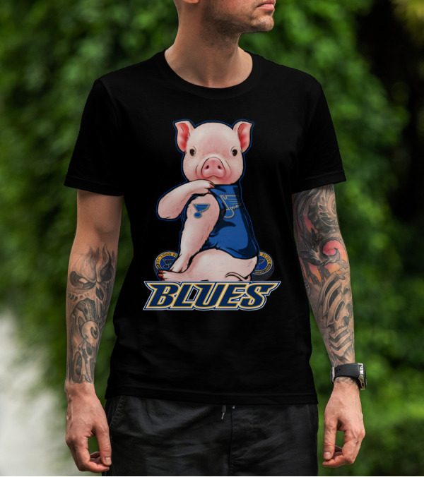 Pig Wearing St. Louis Blues Logo T-Shirt