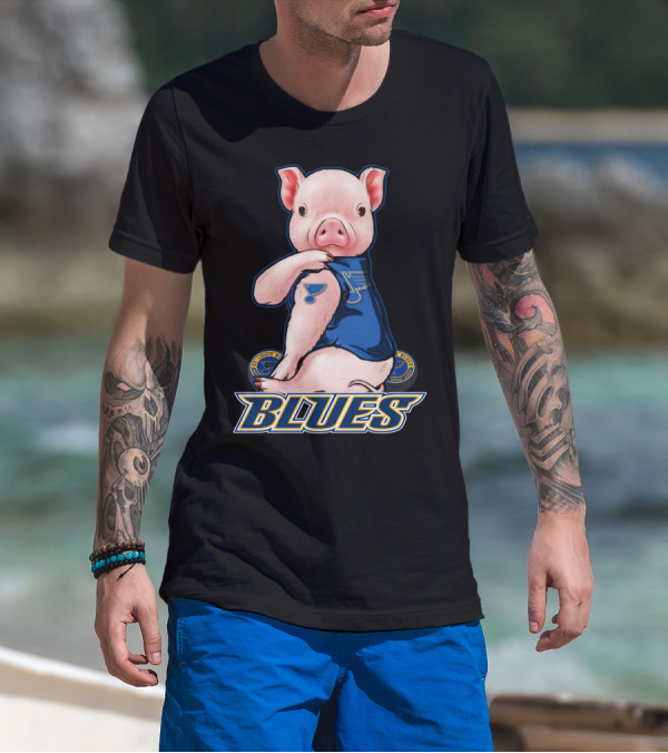 Pig Wearing St. Louis Blues Logo T-Shirt