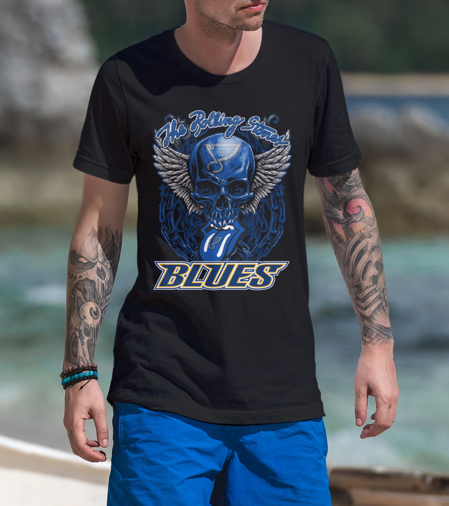 The Rolling Stones St. Louis Blues Skull Wings Tongue T-Shirt