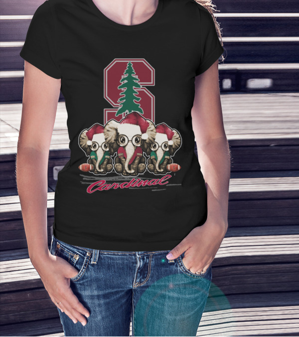 Stanford Cardinal Christmas Elephants With Santa Hats T-Shirt