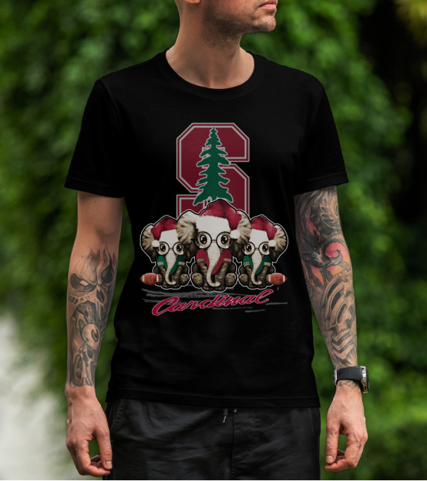 Stanford Cardinal Christmas Elephants With Santa Hats T-Shirt