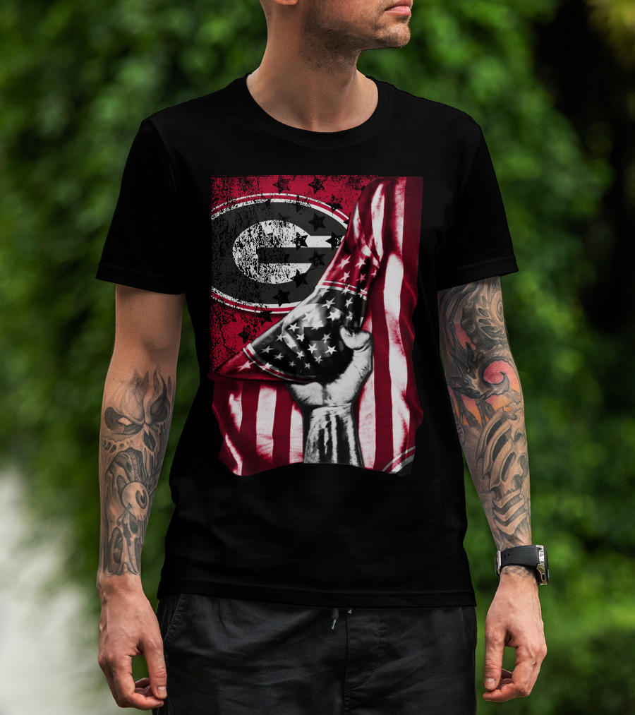 Georgia Bulldogs American Flag Hand T-Shirt