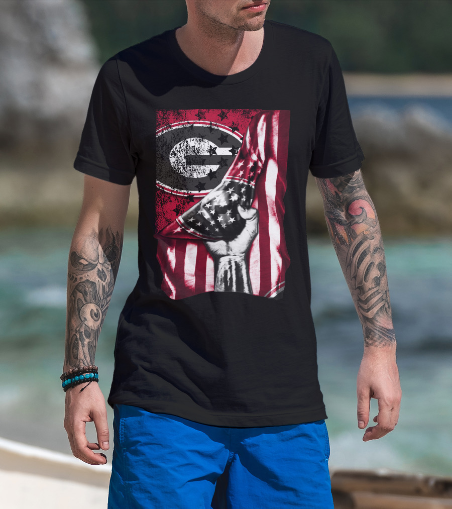 Georgia Bulldogs American Flag Hand T-Shirt