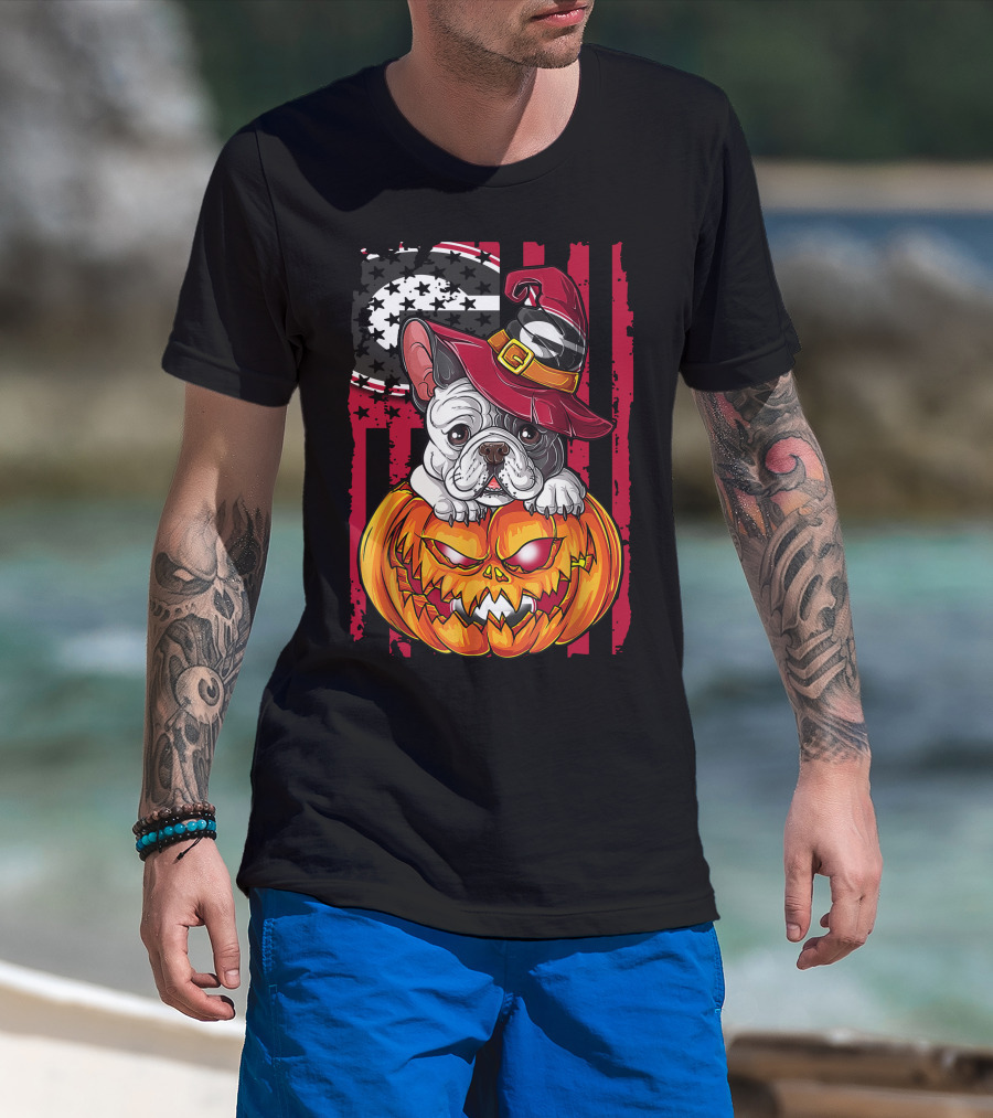 Hlw Bulldog Georgia Bulldogs Halloween Pumpkin And Witch Hat T-Shirt