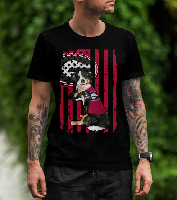 Border Collie I Mom Georgia Bulldogs Stripes T-Shirt