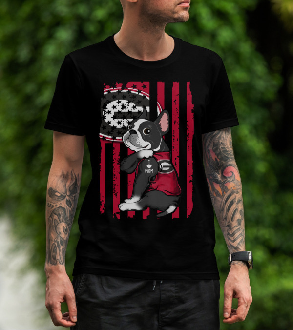 Boston Terrier Georgia Bulldogs I Love Mom T-Shirt