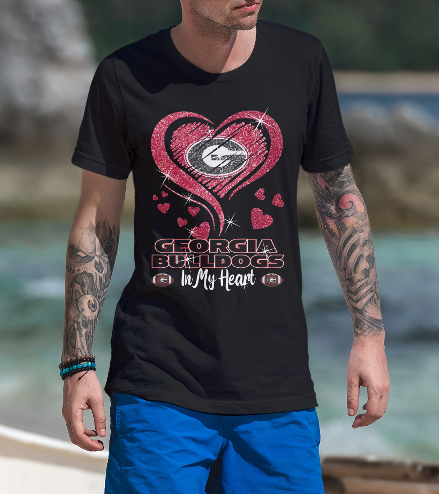 Georgia Bulldogs Glitter Heart In My Heart T-Shirt