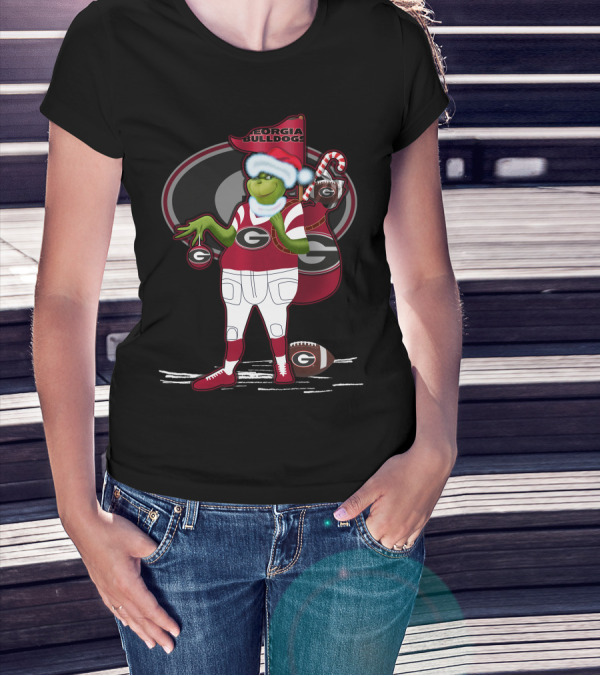 Grinchxmas Georgia Bulldogs Football Santa Sack Candy Cane T-Shirt