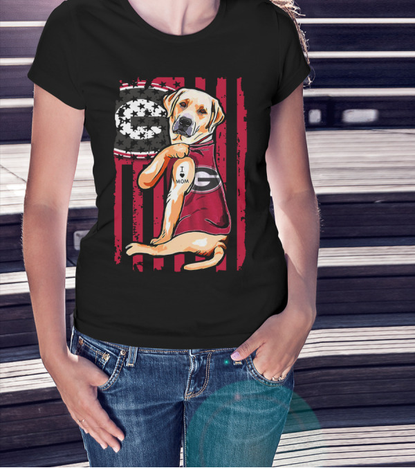Labrador Retriever Wearing Georgia Bulldogs Vest With I Love Mom Patch T-Shirt