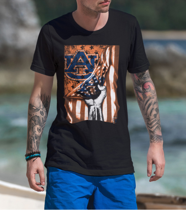 AU Logo Auburn Tigers American Flag T-Shirt