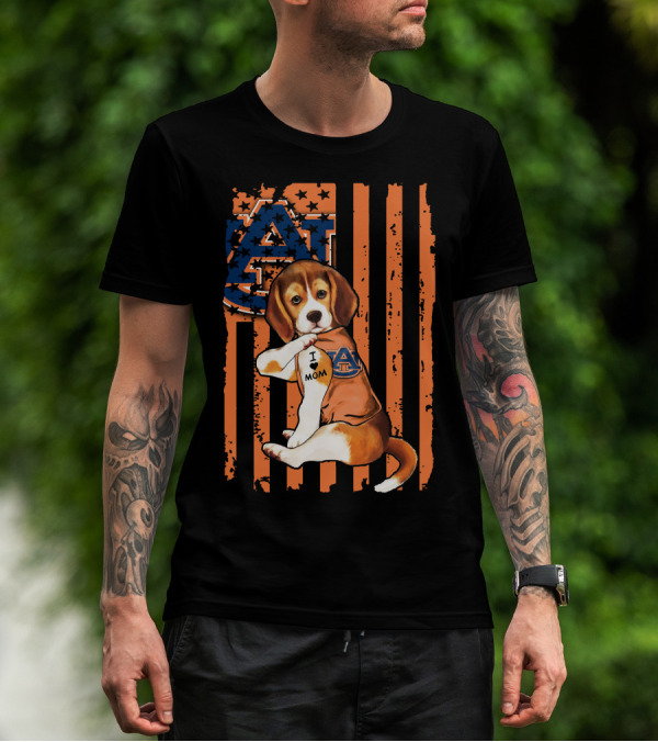 Auburn Tigers Beagle With I Love Mom Tattoo On Auburn T-Shirt