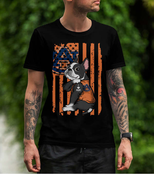Boston Terrier Auburn Tigers I Love Mom Paw Prints T-Shirt