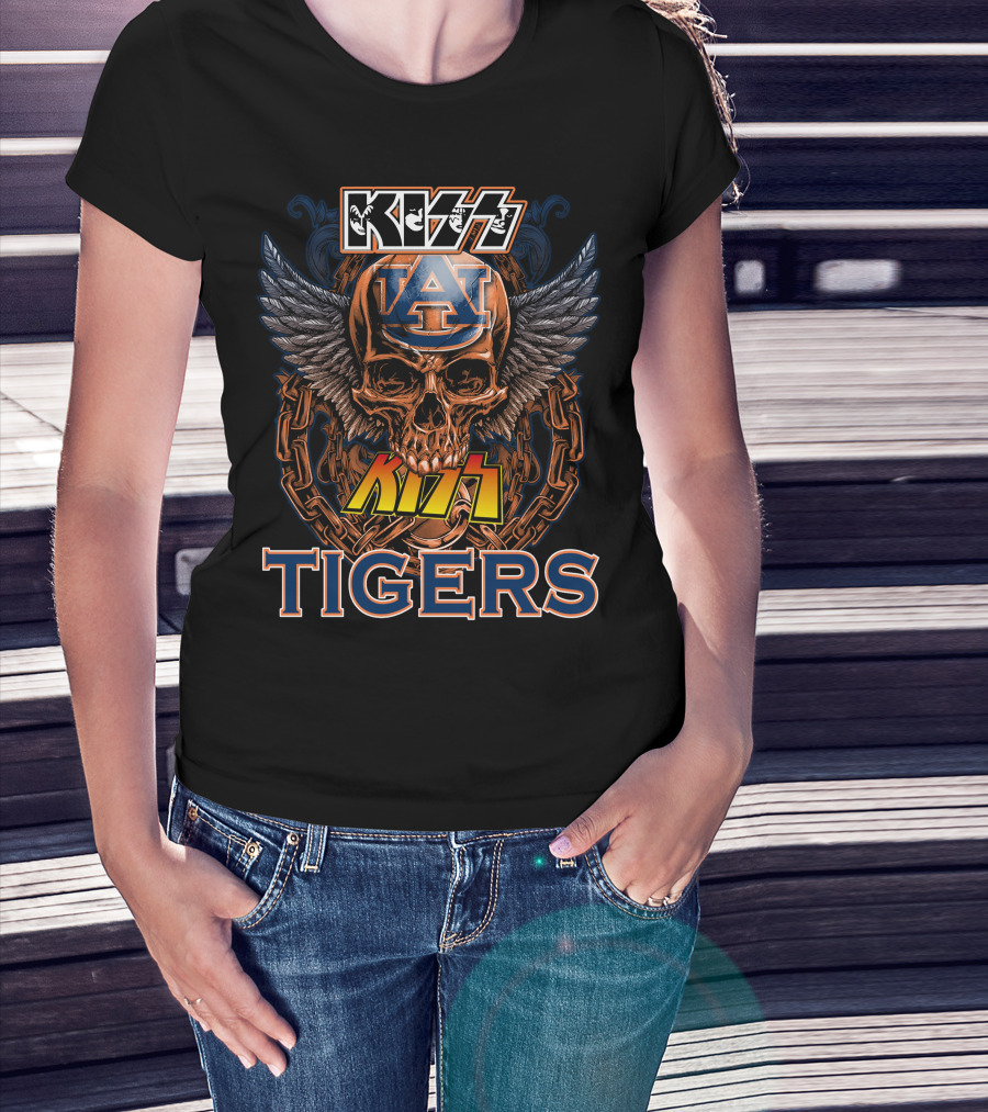 Kiss Auburn Tigers Skull Wings T-Shirt