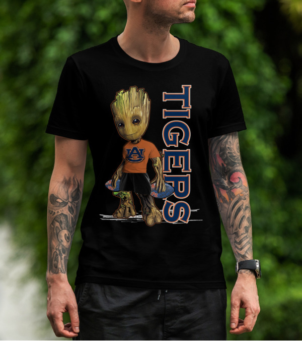 Groot Auburn Tigers University Sports Fan Character T-Shirt