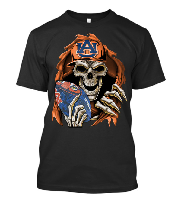 Skullbong Auburn Tigers Skeleton With Football And Hat T-Shirt