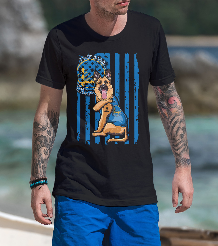 Golden State Warriors German Shepherd I Love Mom Blue Fan T-Shirt