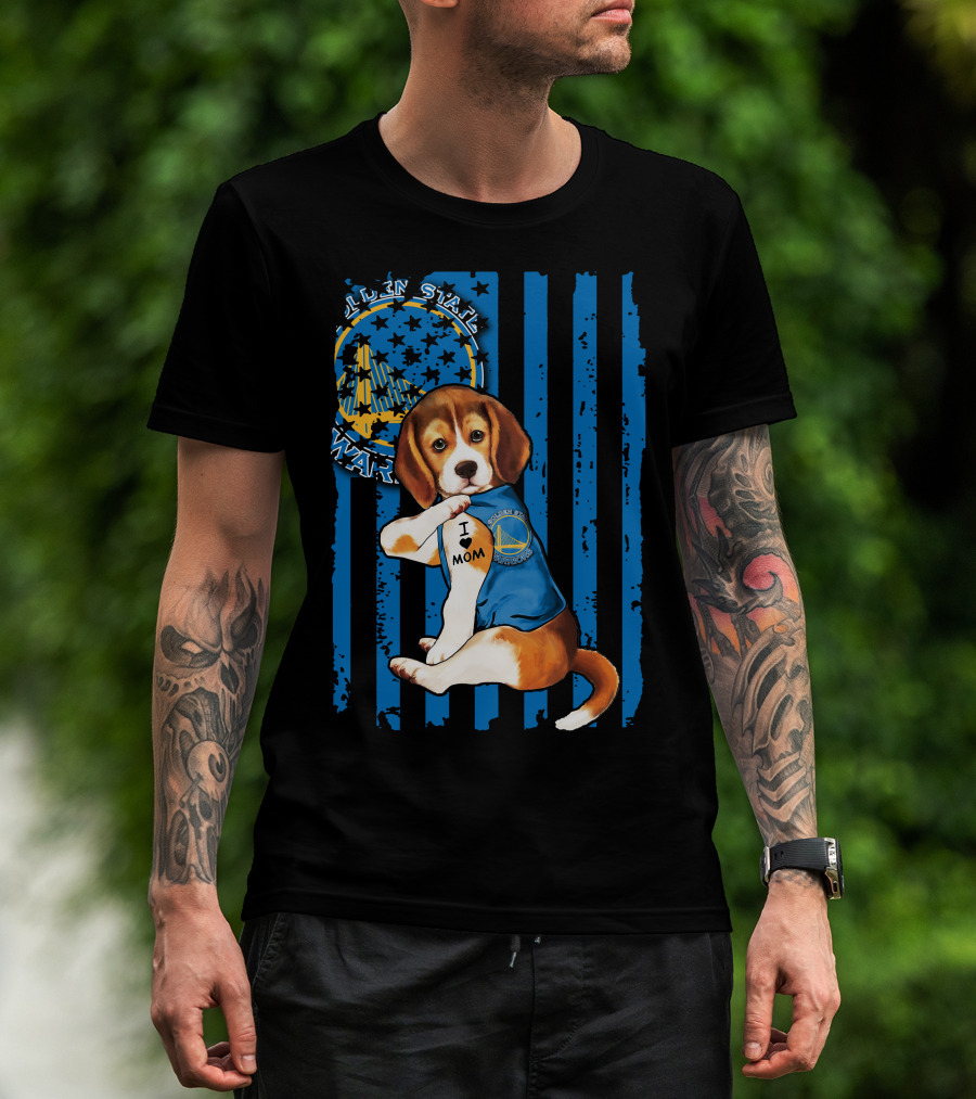 Beagle I Love Mom Golden State Warriors Basketball Puppy T-Shirt