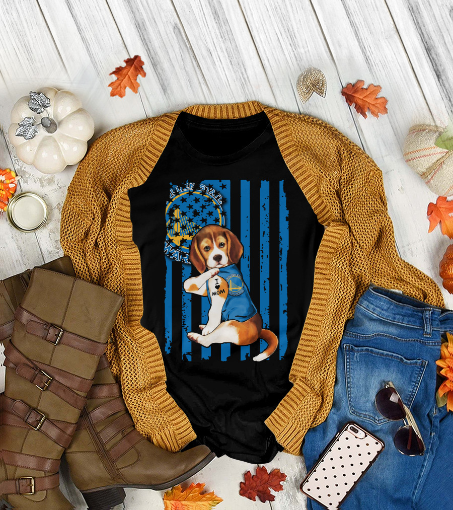 Beagle I Love Mom Golden State Warriors Basketball Puppy T-Shirt