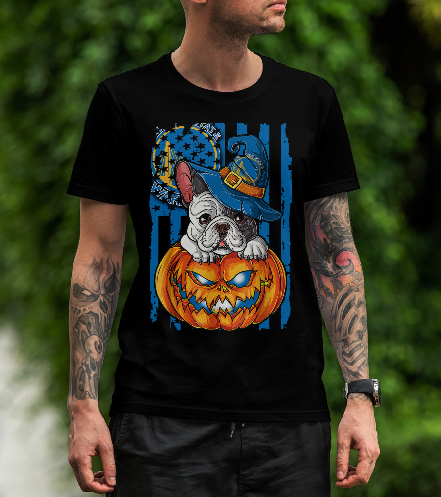 Bulldog Witch Hat Pumpkin Halloween Golden State Warriors T-Shirt