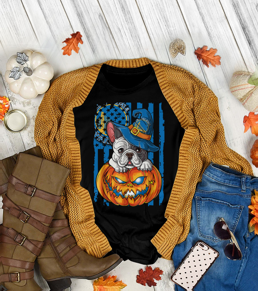 Bulldog Witch Hat Pumpkin Halloween Golden State Warriors T-Shirt