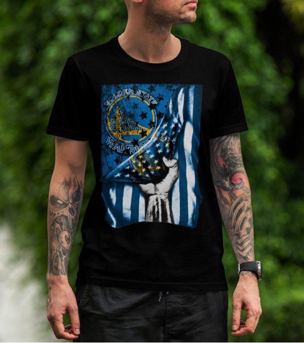 Golden State Warriors Flag Hand Holding Blue And Gold Stars Stripes T-Shirt