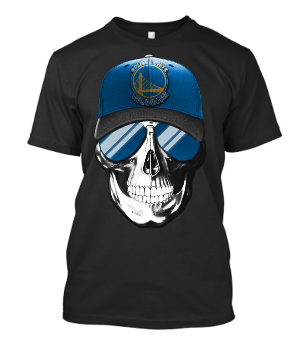 Golden State Warriors Skull With Blue Cap And Sunglasses T-Shirt