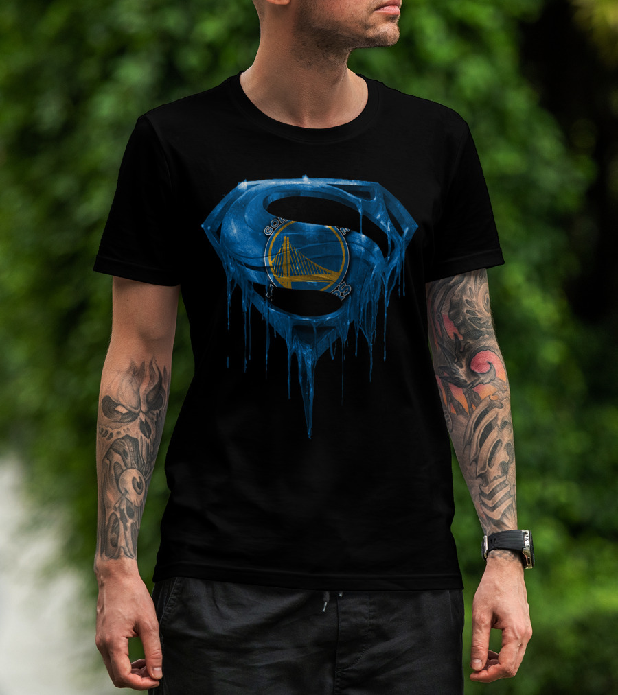 Golden State Warriors Superman Logo Dripping Effect T-Shirt