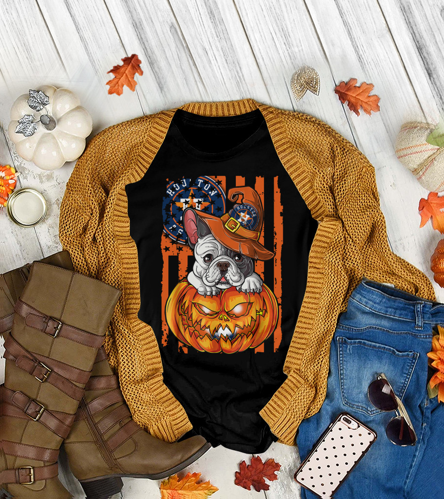 Houston Astros Halloween Bulldog Pumpkin Fan T-Shirt