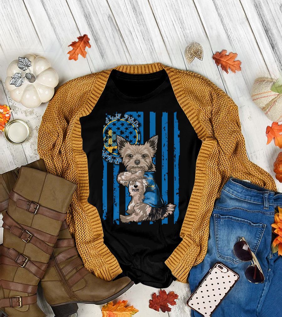 Golden State Warriors Yorkshire Terrier I Love Mom T-Shirt
