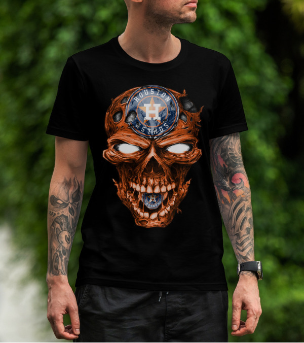 Houston Astros Skull Logo Grinning Baseball Fan T-Shirt