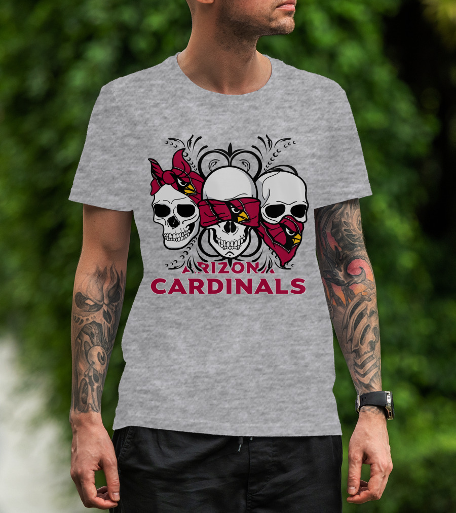 Arizona Cardinals Three Skulls Bandana T-Shirt