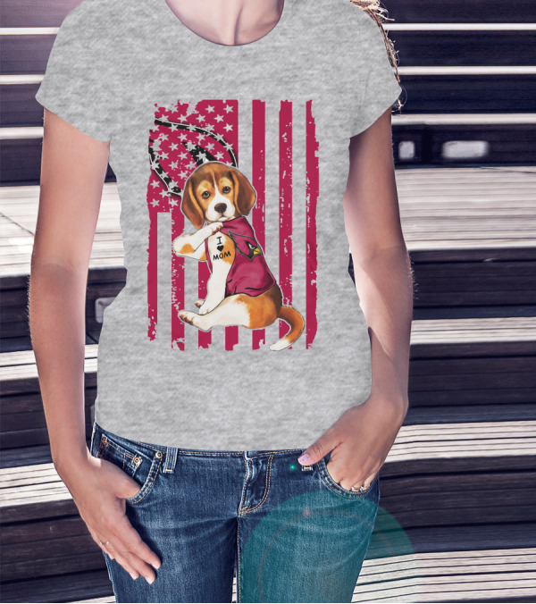 Beagle With Arizona Cardinals Tattoo And American Flag Background T-Shirt