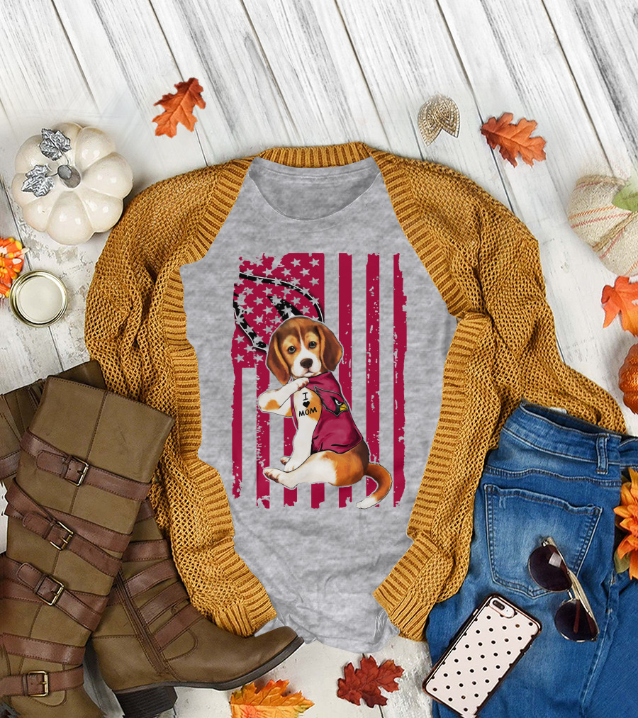 Beagle with Arizona Cardinals Tattoo and American Flag Background T-Shirt