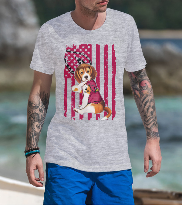 Beagle With Arizona Cardinals Tattoo And American Flag Background T-Shirt