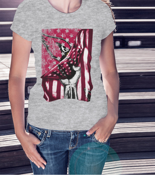 Arizona Cardinals Hand Holding American Flag With Cardinal Logo Stars T-Shirt