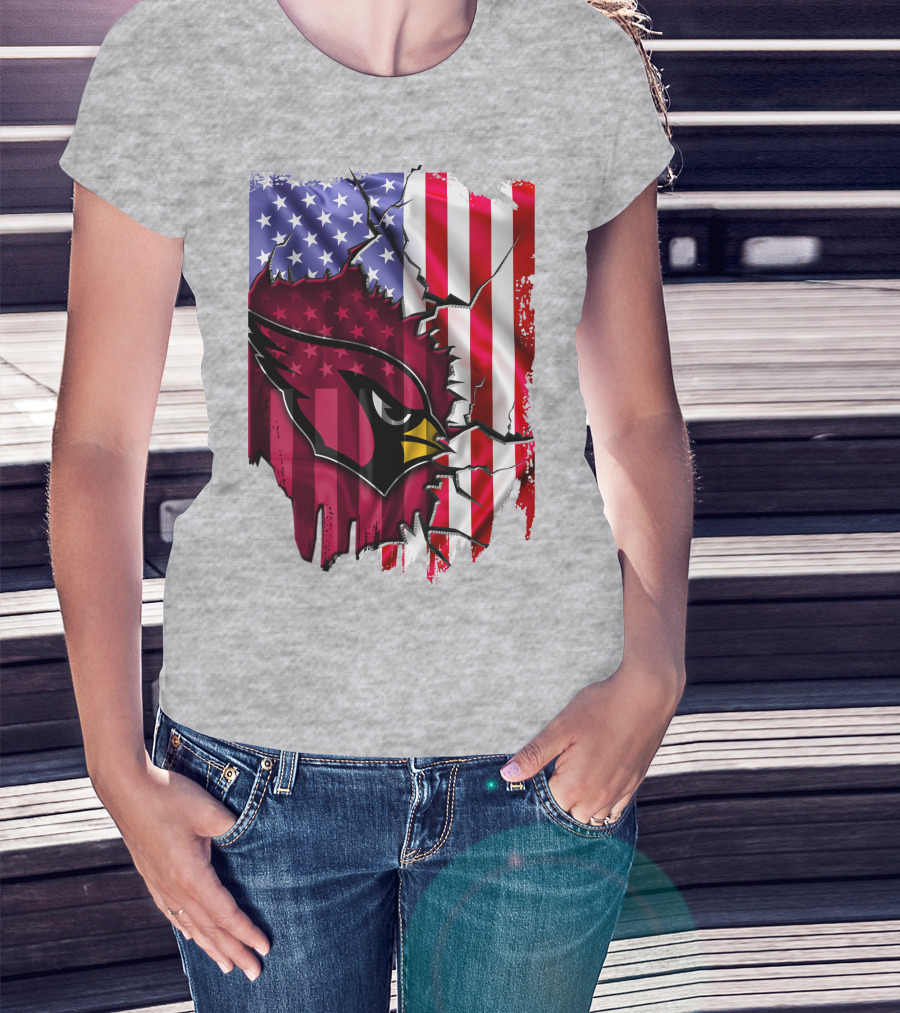 USA Flag With Arizona Cardinals T-Shirt