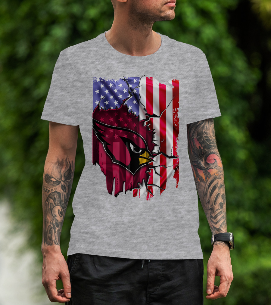 USA Flag With Arizona Cardinals T-Shirt