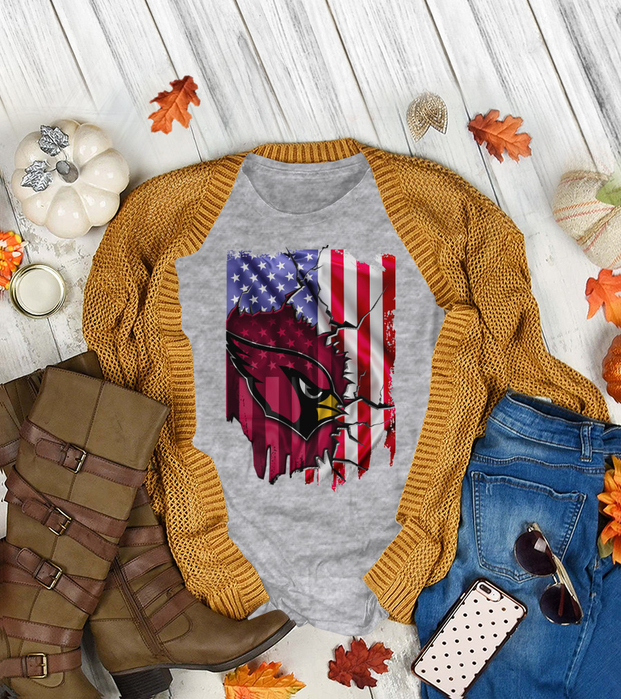 USA Flag with Arizona Cardinals T-Shirt