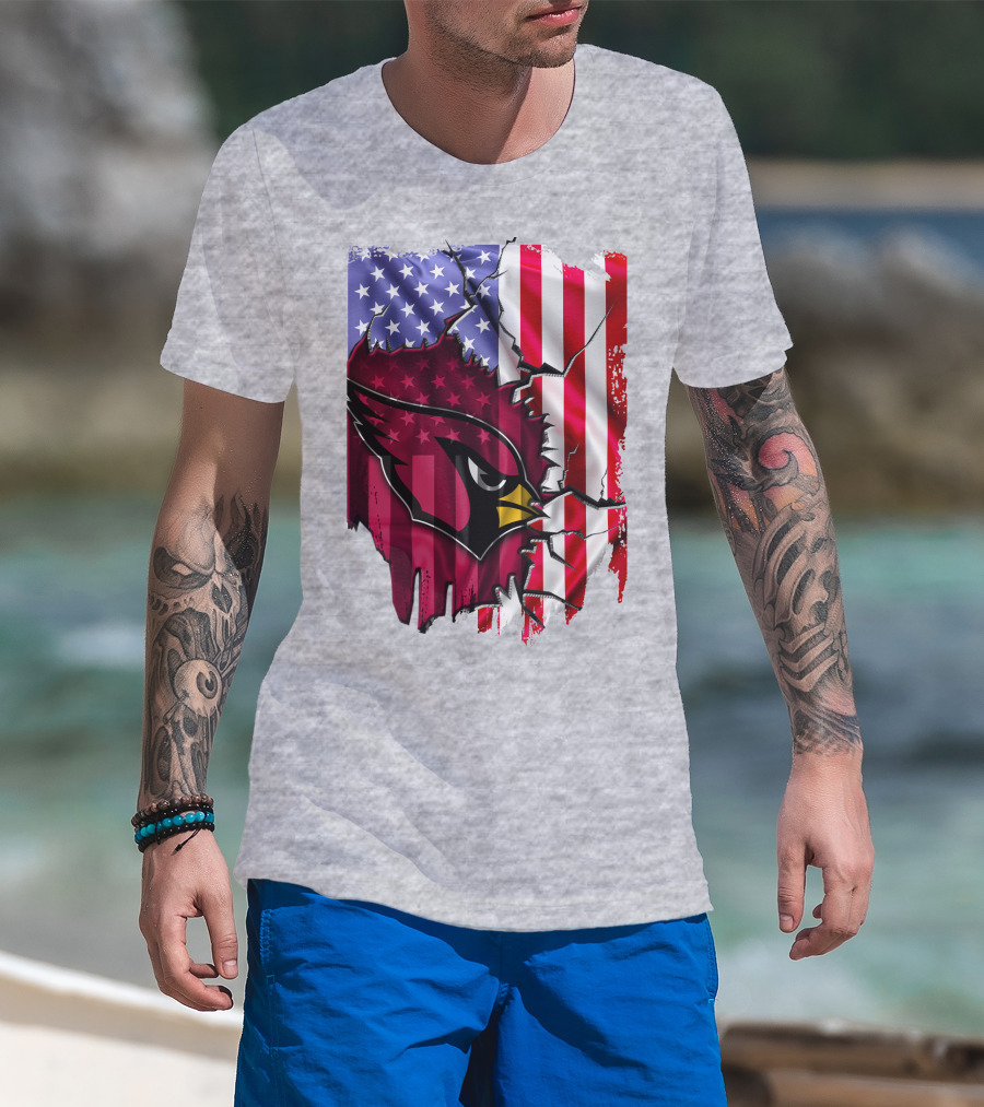 USA Flag With Arizona Cardinals T-Shirt
