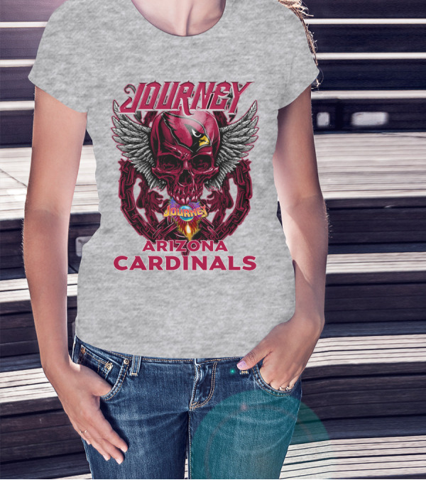 Journey Arizona Cardinals Skull Wings Flame T-Shirt