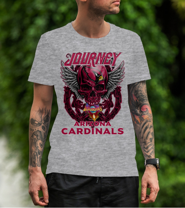 Journey Arizona Cardinals Skull Wings Flame T-Shirt