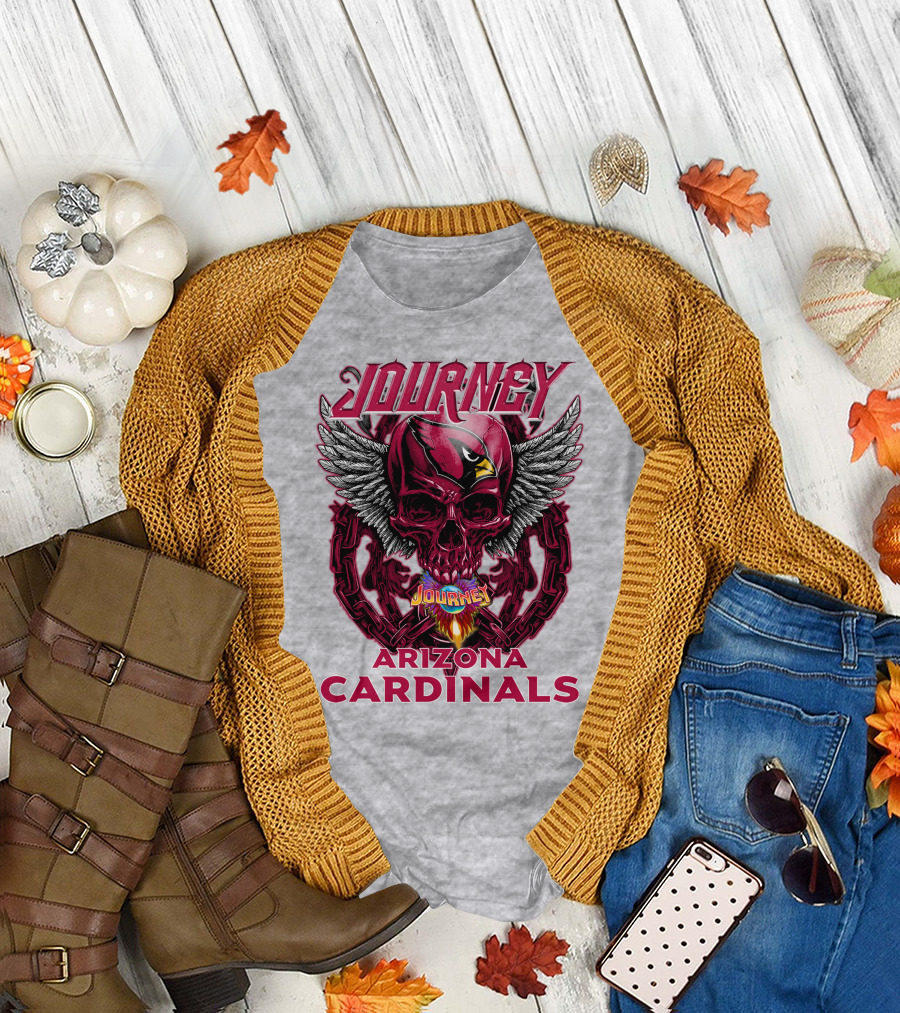 Journey Arizona Cardinals Skull Wings Flame T-Shirt