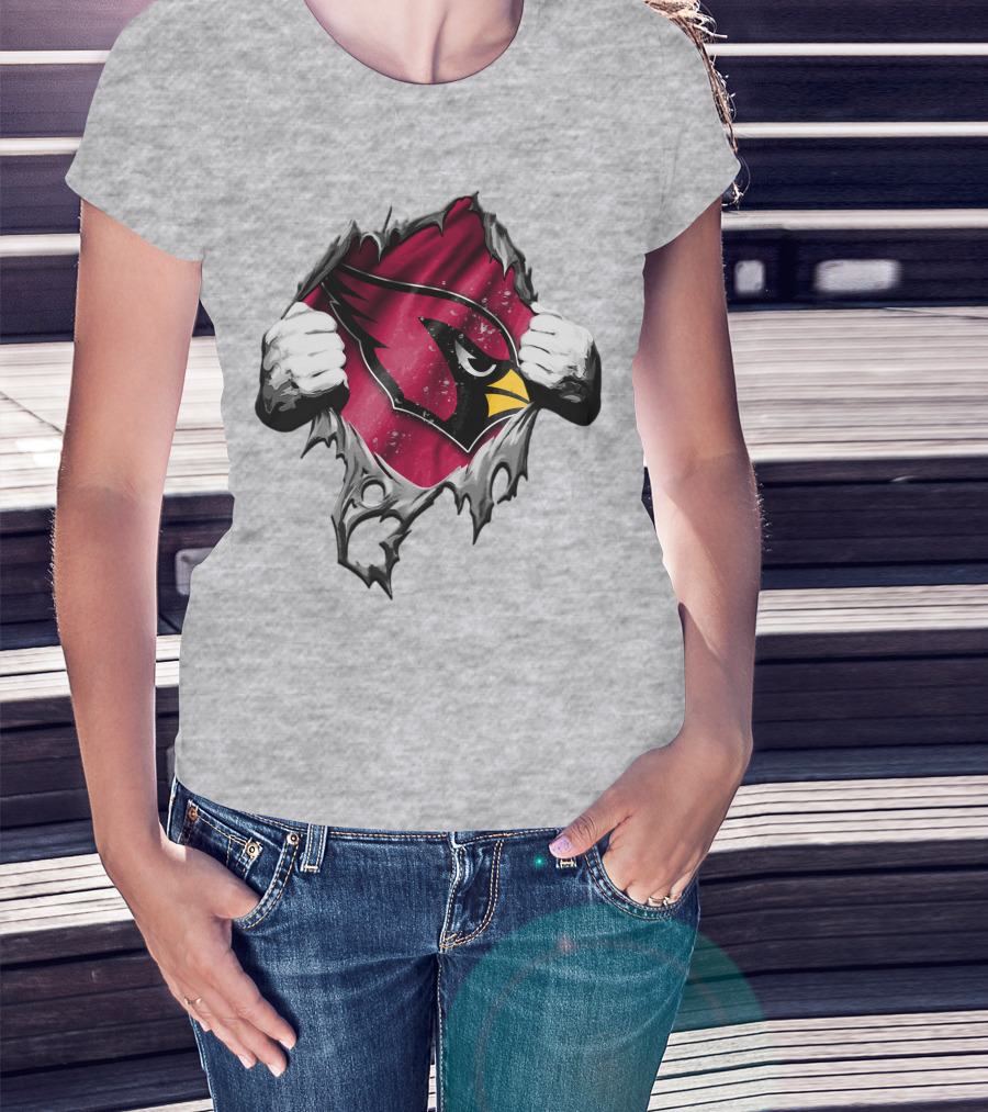 Torn Arizona Cardinals Logo With Ripped Effect And Aggressive Mascot Burst T-Shirt
