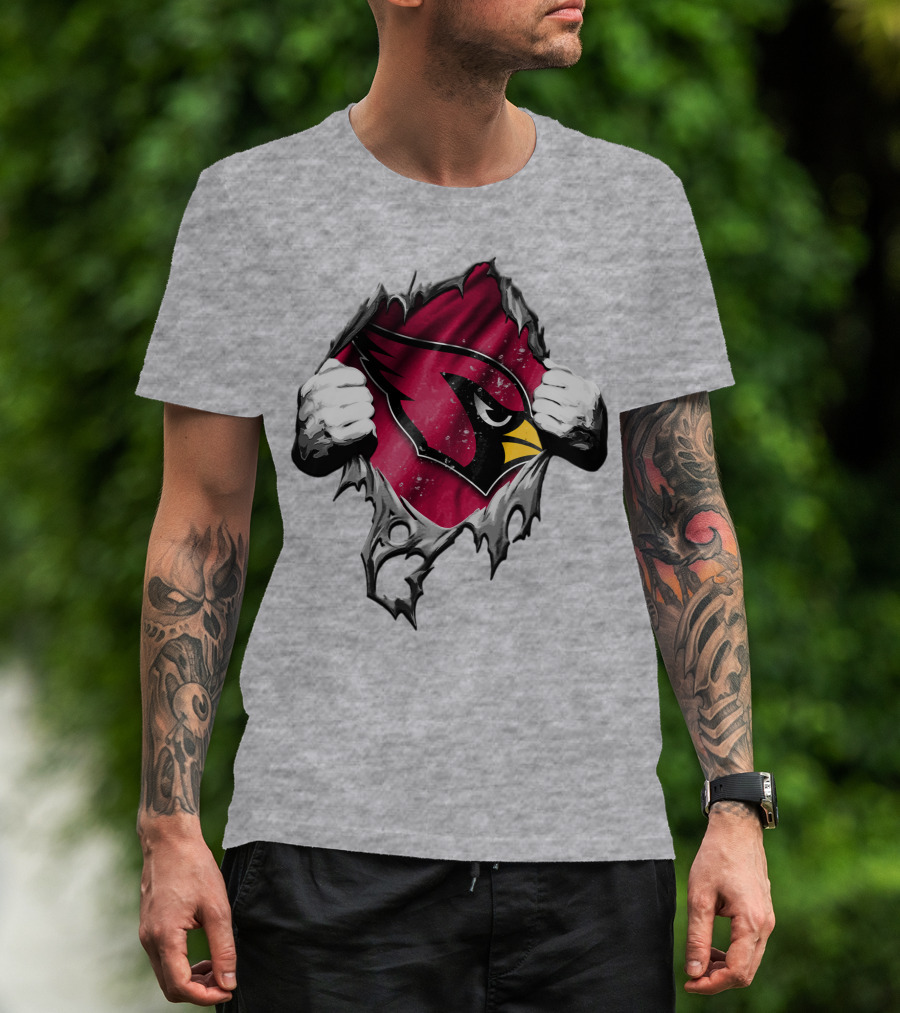 Torn Arizona Cardinals Logo With Ripped Effect And Aggressive Mascot Burst T-Shirt