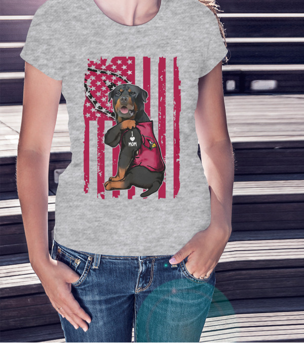 Rottweiler I Love Mom Arizona Cardinals USA Flag T-Shirt
