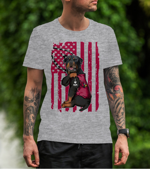Rottweiler I Love Mom Arizona Cardinals USA Flag T-Shirt