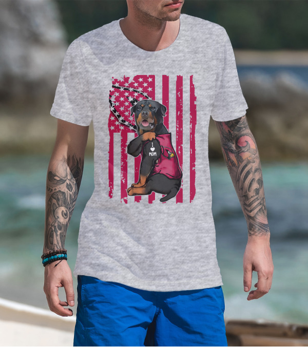 Rottweiler I Love Mom Arizona Cardinals USA Flag T-Shirt