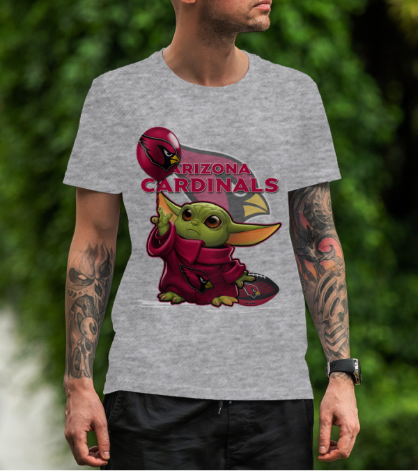 Yoda Holding Arizona Cardinals Balloon And Football With Team T-Shirt